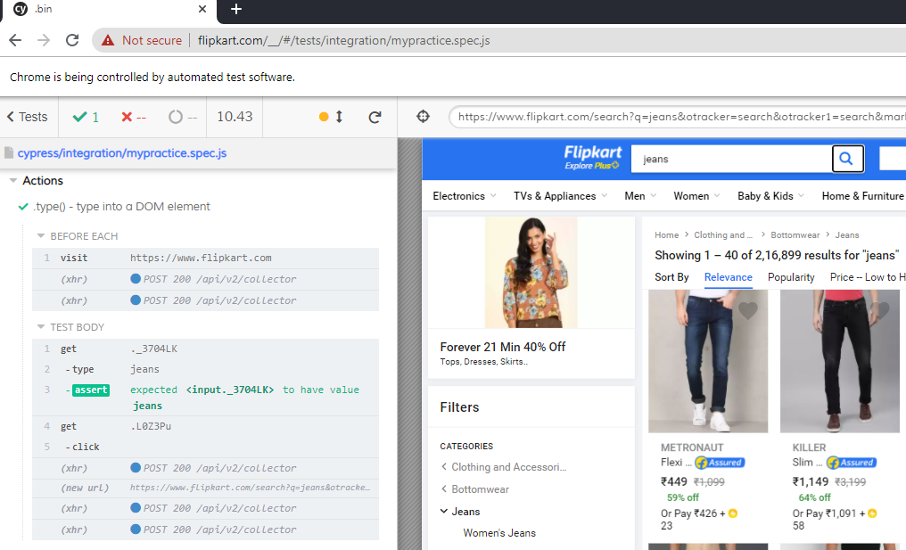 successfull execution of test in cypress